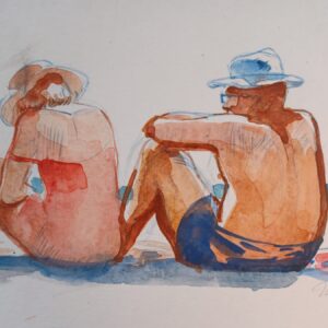 Touristes sur la plage - Format 29,7 x 21 encadré