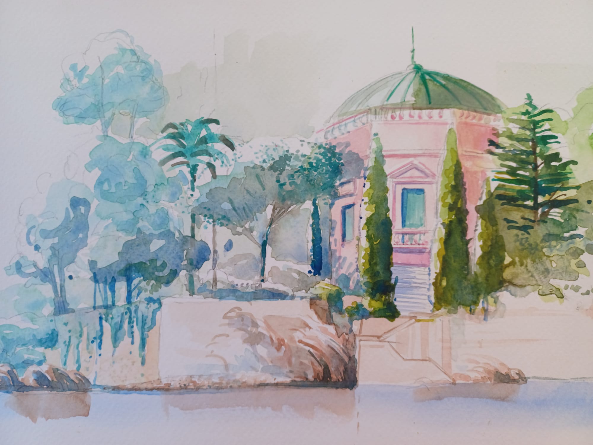 Villa rose – Format 29,7 x 21 encadré